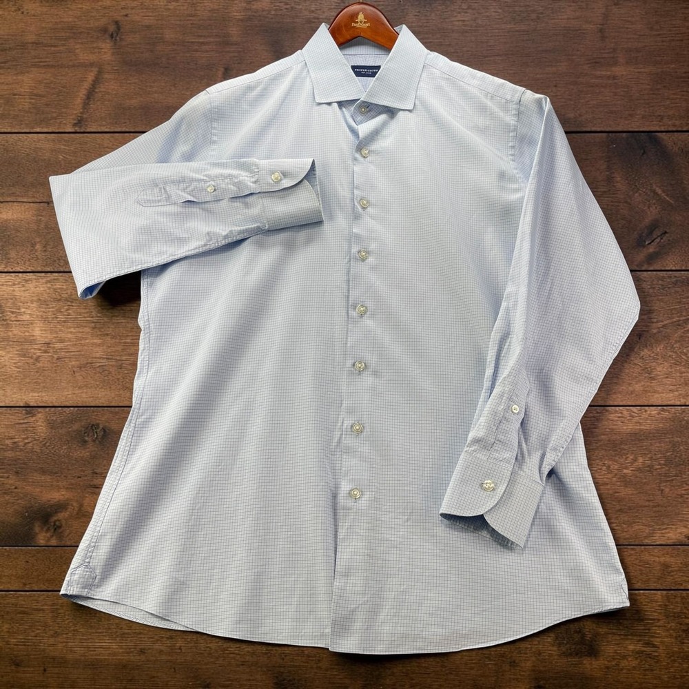 Proper Cloth Custom Made to Measure Light Blue Check Cotton Dress Shirt Mens XL